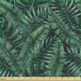 Ambesonne Palm Leaf Fabric by The Yard, Watercolor Tropical Jungle Leaves Pattern Fresh Rainforest Hawaii Summer, Decorative Fabric for Upholstery and Home Accents, 10 Yards, Green Black