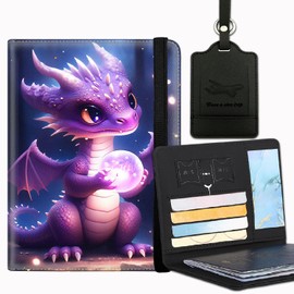 Passport Cover and Luggage Tag Set, PU Leather Passport Case Holder Travel Suitcase Tag,Travel RFID Blocking Passport Cover Passport Wallet with Elastic Band for Women Men, Purple Dragon Baby