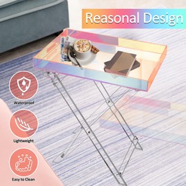Carivia Acrylic Folding Tray Table,Iridescent Acrylic End Table,Colorful Acrylic Side Table,Rainbow End Table,24x20x14 inch Decorate Table (Square)