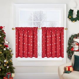 Deconovo Short Blackout Curtains, 2 Panels Kitchen Curtain Set for Small Windows, Oeko-TEX Certified, Ideal for Christmas and Everyday Use, Christmas, W42 x L30