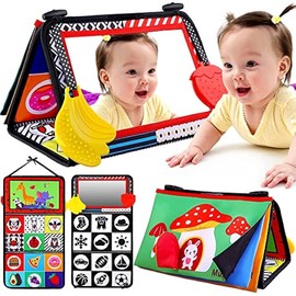 Baby Mirror Tummy Time Toys 0-3 3-6 Months Sensory Crinkle Baby Books Black and White High Contrast Baby Toys for Newborn Infant Montessori Car Seat Toys 0-6 Month Boy Girl Easter Basket Stuffers Gift