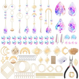 EEEKit 200 PCS Crystal Sun Catcher for Window, DIY Crystal Sunlight Catcher Making Kit, Hanging Rainbow Maker Prism with Chain Sun Moon Start Leaf Eye Pendant