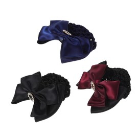 Vaguelly 3pcs Nurse Hair Accessories Black Blue Bowknot Snood Net Hair Nets for Bun Covers Elegant Mesh Barrettes for Professional Women