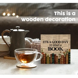 Nitelat Reading Corner Decor Floral Book Sign,It's a Good Day to Read a Book Inspirational Reading Wooden Sign,Home Library Toddler Kids Reading Room Nook Decor Sign,Book Shelf Decor Signs,5x5 Inch