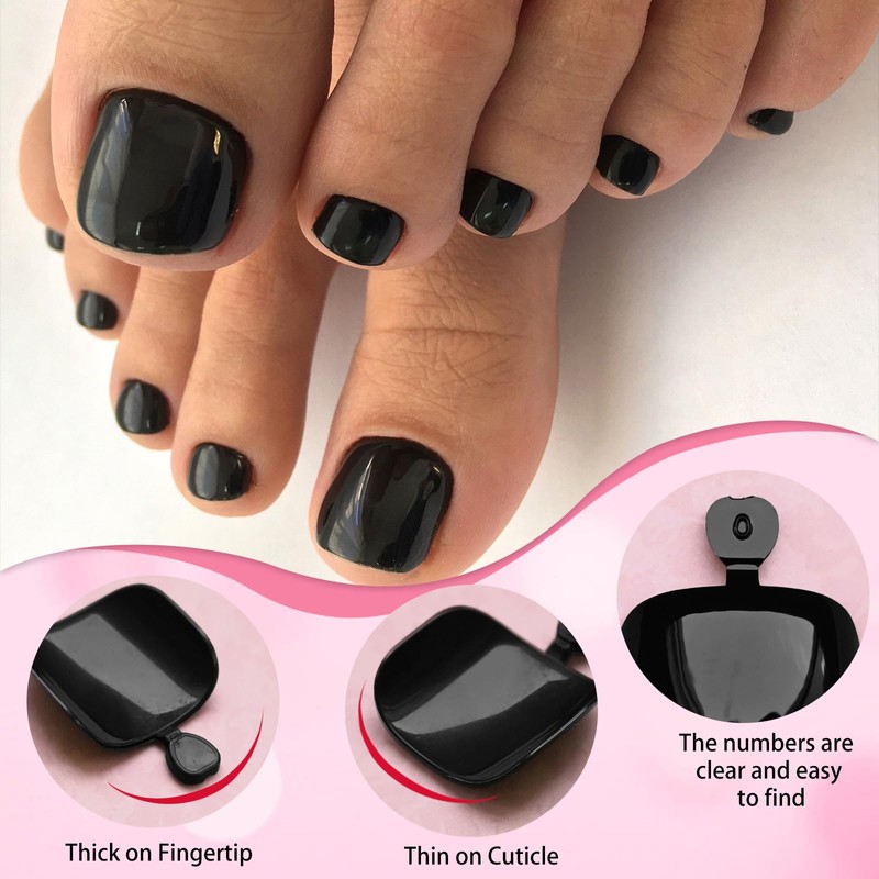 LoveOurHome 120pc Black Press on Toenails Women Fake Toe Nails