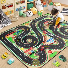 Diysani Kids Rug, Race Track Baby Play Mats, Realistic 3D Cascading Surround Route, 3x5 Ft Kids Rug for Playroom, Great for Playing with Cars and Toys, Non-Slip Car Carpet