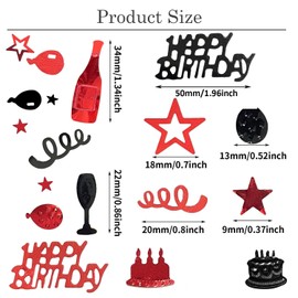 WEIKA Red Black Happy Birthday Confetti, Birthday Decorations Confetti Metallic Foil Table Scatter Decorations for Birthday Party, Baby Shower Decor for Gilrs Women, DIY Arts and Crafting