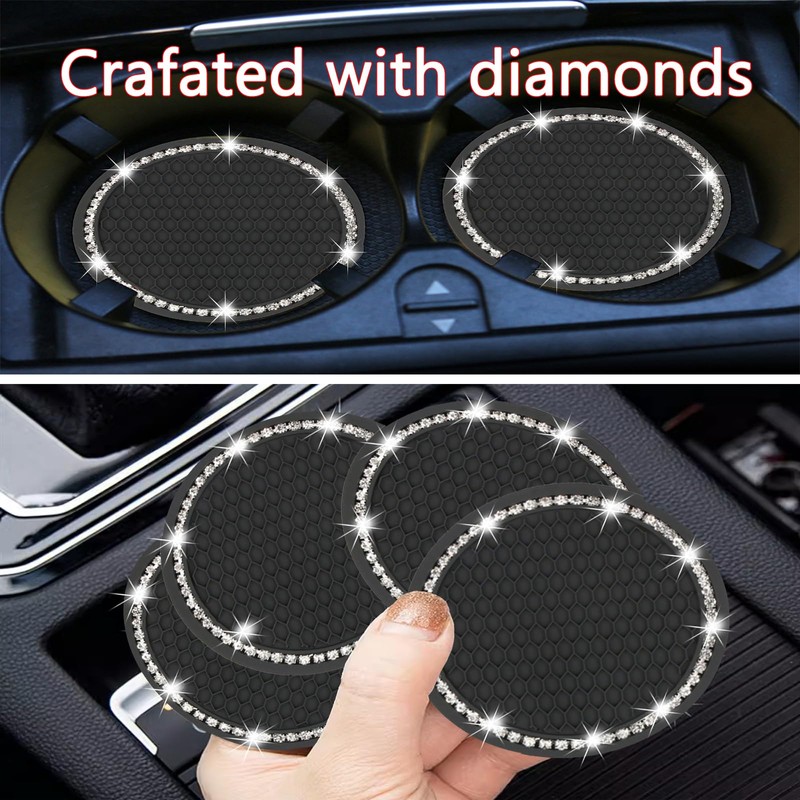 Bailinks Luxury Bling Car Coasters, 4 Pack Universal Glitter Rhinestone
