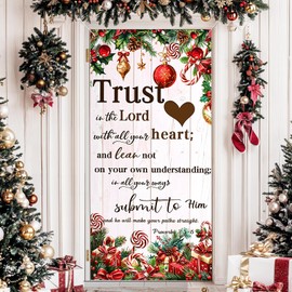 Christmas Religious Door Cover Decorations Christian Door Banner Background Proverbs 3:5-6 Trust In The Lord Porch Front Door Sign Cover for Winter Xmas Indoor Outdoor Decor Party Supplies