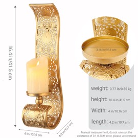 Capesaro Wall Candle Sconce Set of 2,Gold Metal Wall Mount Candle Holder，Spanish Baroque Hollow Carving Wall-Mounting Sconces for Living Room, Bathroom, Dining Areas,Hallways Decorations