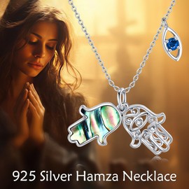 SHEAISRS Evil Eye Hamsa Hand Necklace for Women 925 Sterling Silver Third Eye White Blue Cz Abalone Jewelry for Women Pendent Necklace
