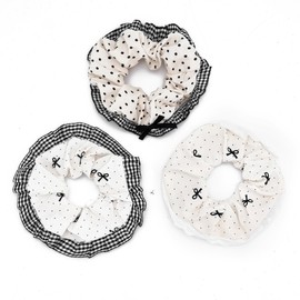 PLwelth 3Pcs Bow Scrunchies for Women Girls Cute Polka Dots Elastic Hair Ties Ponytail Holder Checkered Hair Scrunchies for Thin Thick Hair Fashion Hair Bands Accessories for Daily Party Decoration