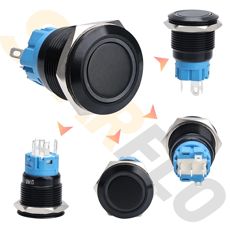 STARELO 5pcs 19mm Latching led Push Button Switch Black Shell,