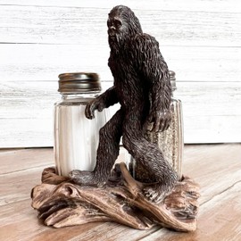 Legendary Walking Bigfoot Sasquatch Yeti Rustic Salt and Pepper Shaker Set - Glass Shakers Cabin Lodge Mountain Art Decor