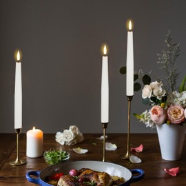 GenSwin Flameless Taper Candles with Remote, White LED Taper Candles Battery Operated, Real Wax Flameless Candlesticks with 3D Wick for Home Party Decor(Set of 3, 0.78” x 9.84”)