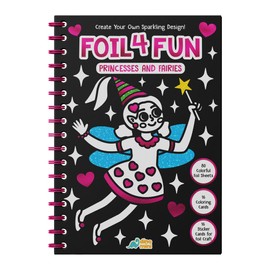 DINO MINI Foil4Fun - Foil Art for Kids - Craft Kits for Kids Ages 4-8 - Includes 16 Foil Art Pages and 16 Coloring Pages - Screen Free Birthday Gifts - Airplane Activities (Princesses & Fairies)