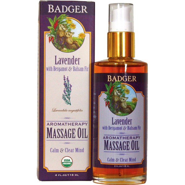 Badger Balm Lavender Aromatherapy Massage Oil, 118 ml