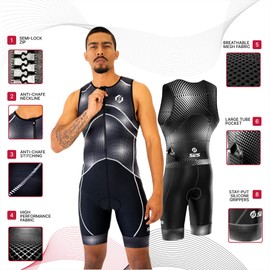 SLS3 Triathlon Suits Mens - Premium FX Tri Suit Men Triathlon - Sleeveless Trisuit Triathlon Men - Quick Drying Mens Triathlon Suit - Men’s Tri Kit (Teal Gradient, Small)