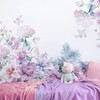 Buiory Purple Flowers Green Plants Wall Decals Large Removable Floral