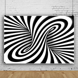 DORCEV 7x5ft Abstract Black White Stripes Backdrop for Photoshoot Mysterious Swirl Wavy Space Photography Background Modern Art Hippie Optical Illusion Zoom Minimalist Party Decorations Wallpaper