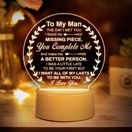 Boyfriend Christmas Gifts - Engraved Acrylic Night Light, Birthday Gifts for Him, Boyfriend Gifts for Valentines Day Birthday Anniversary, Presents for Boyfriend Husband