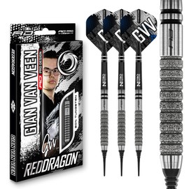 RED DRAGON Darts – Professional Player - Gian van Veen Tour Edition - 90% Tungsten - 18g barrel / 20g Full Weight Soft tip Darts Set with Dart Flights and Dart Shafts (Stems)