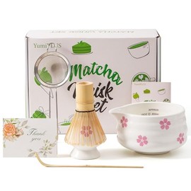 Juego de 5 piezas de matcha de alta calidad, tazn de cermica con boquilla y batidor de bamb, kit de matcha en flor de cerezo para desayunolatte, kit  