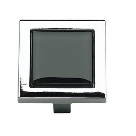 Atlas Homewares 230-BLK/CH 1-3/4-Inch Spa Black Square Knob, Polished Chrome