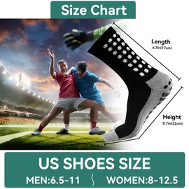 ZXOLDZX 2/4/6 Pairs Men's Soccer Socks Grip Pads Non Slip Football Baseball Soccer Socks for Men Women (2 Pairs Black+ 2 Pairs White+2 Pairs Blue)