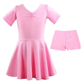 Discoball Girls Ballet Dress Kids Dance Leotard Dress Children V-Neck Ballet Outfit Gymnastics Costume Childrens Shorts Sleeve Dance Costumes for Girls
