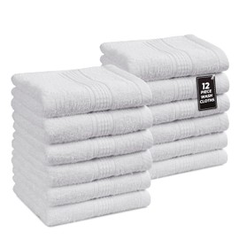 LANE LINEN 12 PC Wash Cloths Bathroom Set -100% Cotton Highly Absorbent Washcloths Bulk, Premium Spa & Hotel Quality Wash Clothes -White