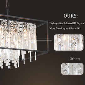 Aimluxin 4-Light Black Farmhouse Crystal Chandelier, 20" Industrial Square Chandeliers Modern Luxury Adjustable Ceiling Pendant Light Fixture for Kitchen Island Dining Room Bedroom Hallway Foyer