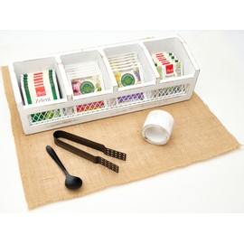 Kitchen Science Tea Bag Box | Natural Wood|Farmhouse Finish | 4 Compartments Storage |Counter Top |Accessories - Tea Bag Squeezer, Natural Jute Placemat, Tea Spoon, Wooden Napkin Ring|