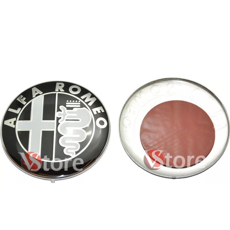 2 Emblems Compatible with Alfa Romeo Car Logo 74mm Black