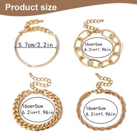 Reccisokz 4-Teiliges Edelstahlarmband,Schmuck Set,Damen-Stahlarmband,Damen-Kettenarmband,Goldenes Verstellbares Netzarmband