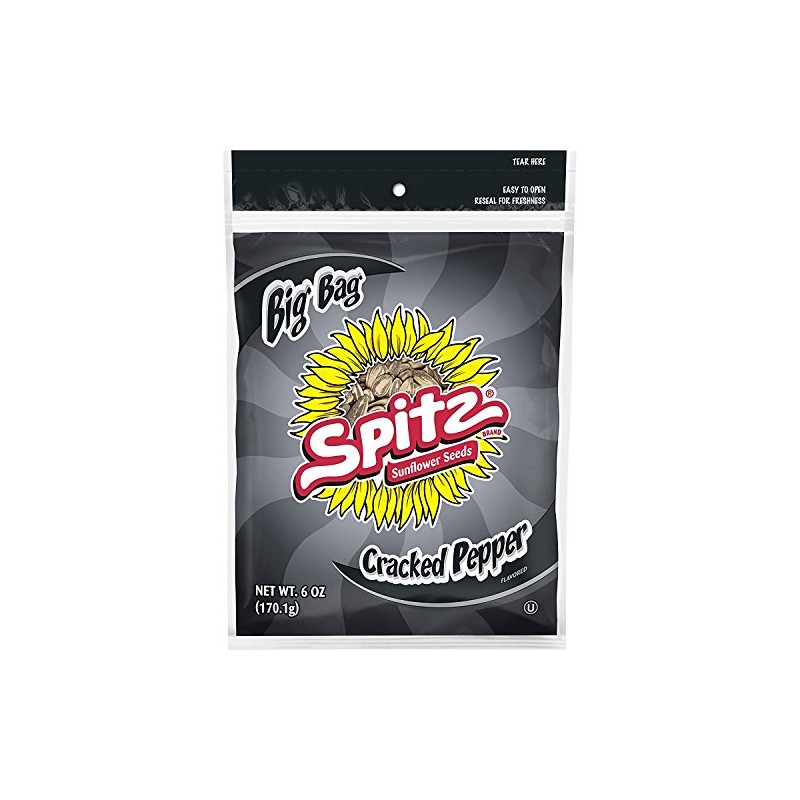 Spitz Cracked Pepper Flavored Sunflower Seeds, 6 oz Bag (Pack
