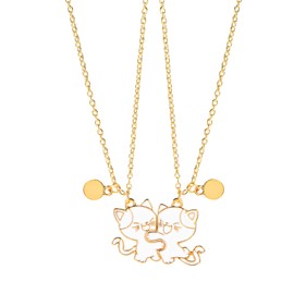 Lusofie Pack of 2 Friendship Necklaces for 2 Gold Friends Necklaces for 2 for Women Magnetic Necklace with Pendant Cat Friends Gifts for Best Friends or Couples, Zinc