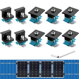 Anbte 10 PCS Solar Panel Mounting Brackets for Unistrut, Aluminium 30mm 6 x T-Shaped Mid Clamps + 4 x End Clamps, Solar Panel Mounting Kit for Metal, Tin, Flat, Sheet Roofs, RV, Black