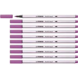 STABILO Pen 68 brush - Premium Fibre-Tip Pen with Brush Tip - Pack of 10 - Plum