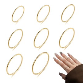 7 Pieces Rings Gold Women's Gold-Plated Ring Waterproof Set Rings Simple Twist Rings Women Filled Plated Stackable Thin Thumb Ring Finger Ring Hypoallergenic 4/5/6/7/8/9/10 mm