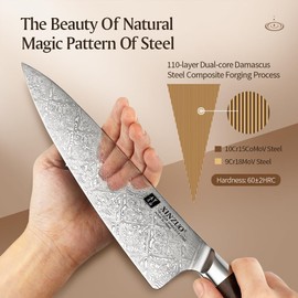 XINZUO 8.3 Inch,110 Layers Damascus Steel Chef Knife Cleaver, Professional Hand Forged Kitchen Cooking Knife,Full Tang,Sharp Slicing Knife Gyuto Knife-North America Desert lron Wood Handle