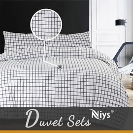 NIYS Luxury Bedding Single Bed Duvet Cover Set - Soft Breathable Polycotton Duvet Cover with matching pillow case - Bedding Quilt Cover Set (White/Black)