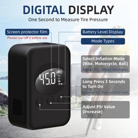 Upspotie Mini Bike Pump Electric Portable Bike Air Pump with Gauge, Max 150 PSI Bike Tire Pump with Presta and Schrader Valve, Auto Stop for Road Bike, Motorcycle, Mountain Bike