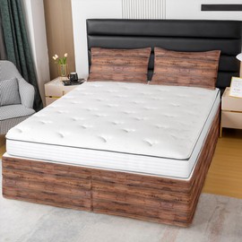 Feelyou Wood Bed Skirt Queen Size,Wooden Bedskirt for Bedroom Decor Brown Dust Ruffle 15 Inch Drop Bed Skirts for Kids Boys Girls,Tree Microfiber Fitted Sheet