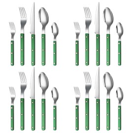 Khen Cutlery Set of 20, 18/8 Stainless Steel Flatware, Modern Silverware for Home, Kitchen, Dining & Table Setting for 4 – Stainless Steel, Dishwasher Safe, Lightweight & Ergonomic Design Gift - Green