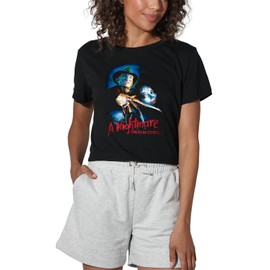 Popfunk A Nightmare On Elm Street Vintage Airbrush Poster Women's Crop Top T-Shirt, Black, Large