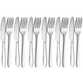 RETON 12 Stück Edelstahl Besteck Set, Messer und Gabel set, Steakbesteck Set, Essbesteck 6 Personen Spülmaschinenfest und Spiegelpoliert