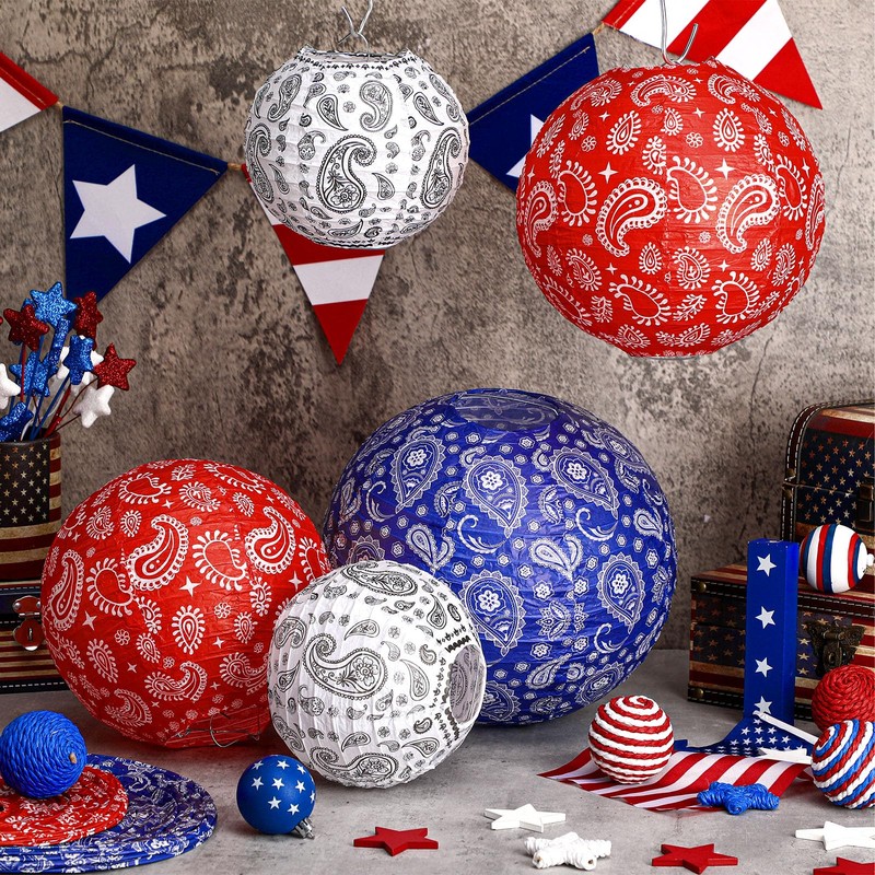 Baquler 18 Pcs Memorial Day Decorations Paper Lanterns Paisley Patriotic