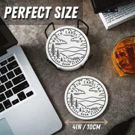 Onebttl North Carolina Gifts Coaster Souvenir, Travel Homesick Gifts, Home Decor for Women, Moving, Housewarming, Set of 6, Ceramic, Absorbent with Cork Base