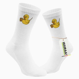 Huuraa Unisex Socks Squeaky Duck Teacher Comic Rubber Duck Gift Size 37/46 Squeaky Duck Teacher Gift Idea, multicoloured